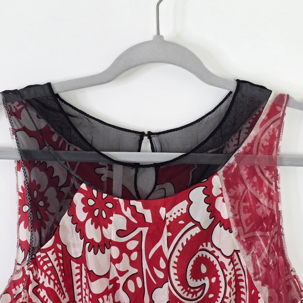 Poleci Designer Abstract Floral Paisley Mesh Sleeveless Top | Size 8 New Sample